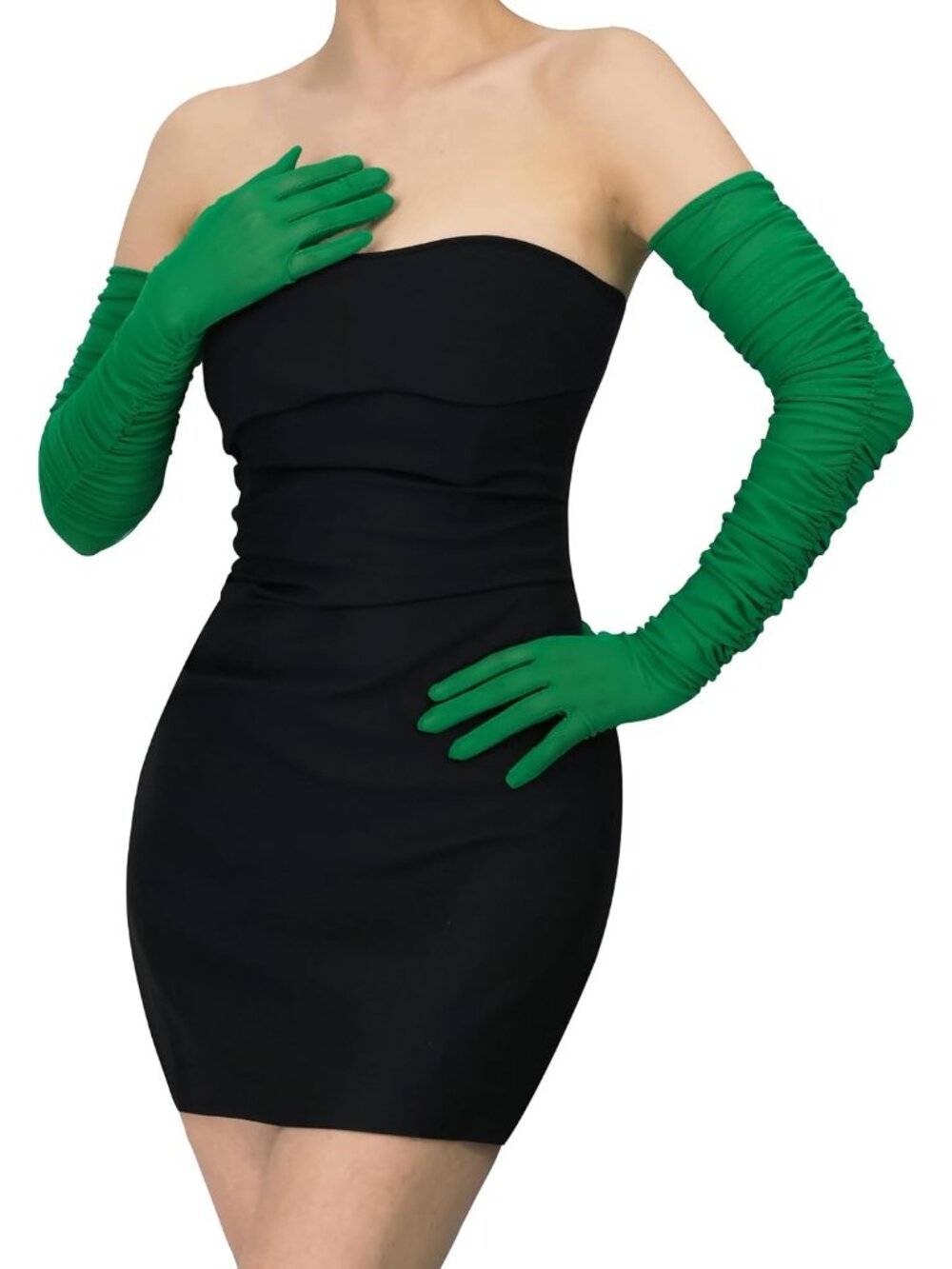 Women's Green Stretchy Sheer Mesh Tulle Long Lace-like Non-slip Opera Gloves